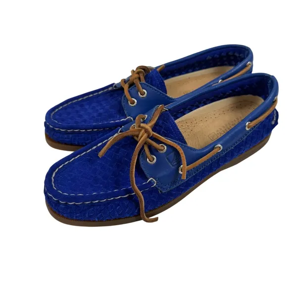 Sperry Top-Sider Womens Blue Woven Suede Boat Shoes Size 8.5 M - Image 4
