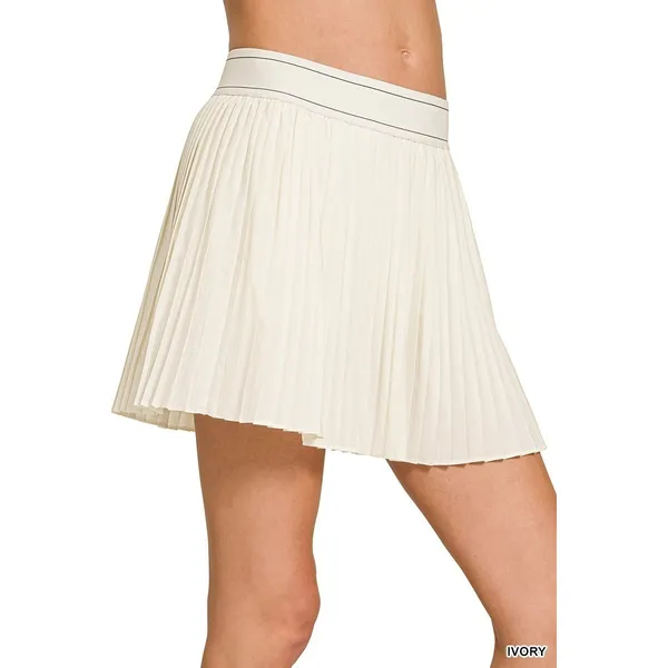 Zenana Woven High Waist Knife-Pleat Mini Skirt Lined Inner Pants - Small - Image 7