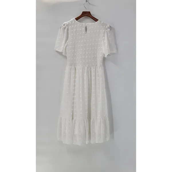Kandra Womens Dress Medium White Smocked Flutter Sleeve Swiss Dot Flowy Midi NEW - Image 3
