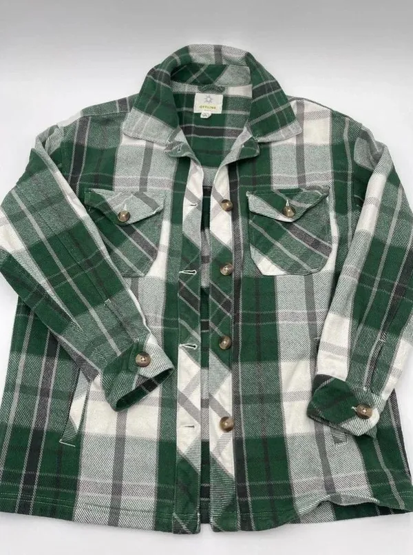 Offline by Aerie XS Plaid Green & White Jacket Shacket Oversized Women’s Layers - Image 3