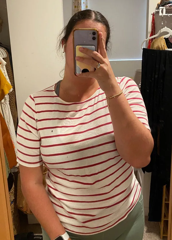 Loft White & Pink Striped Top - Image 2
