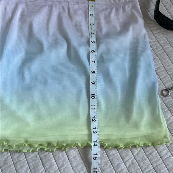 Dolls Kill Cute pastel ombré pull on mesh Y2K lettuce, trim, rave party mini skirt M - Image 7