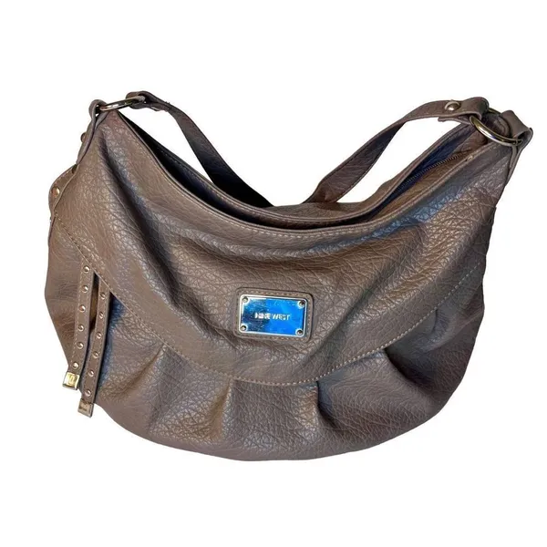 Nine West Large Gray Faux Pebble Leather Shoulder Bag - Image 9