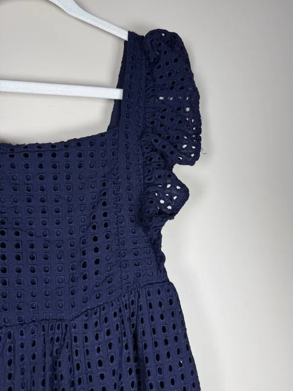 En Saison Tiered Eyelet Ruffle Sleeve Nap Midi Dress Sz XS Navy - Image 4