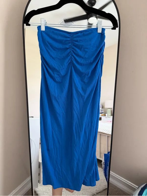 House of Harlow 1960 Cobalt Blue Ruched Drawstring Maxi Skirt - Image 3