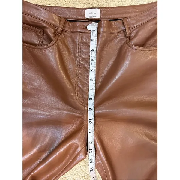 Wilfred Free Aritzia Vegan Leather Pants High Waist Straight Leg Brown‎ Trousers - Image 4