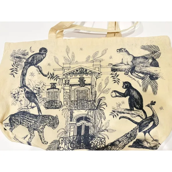 Sézane Paris Canvas Tote Bag Maria Pour Blue Illustrated Paradiso Jungle Print - Image 6