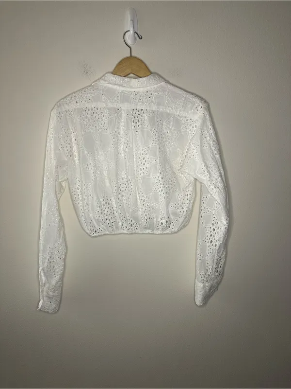 STILLWATER THE EYELET CROP FAVORITE SHIRT white lace cotton size S boho western - Image 3