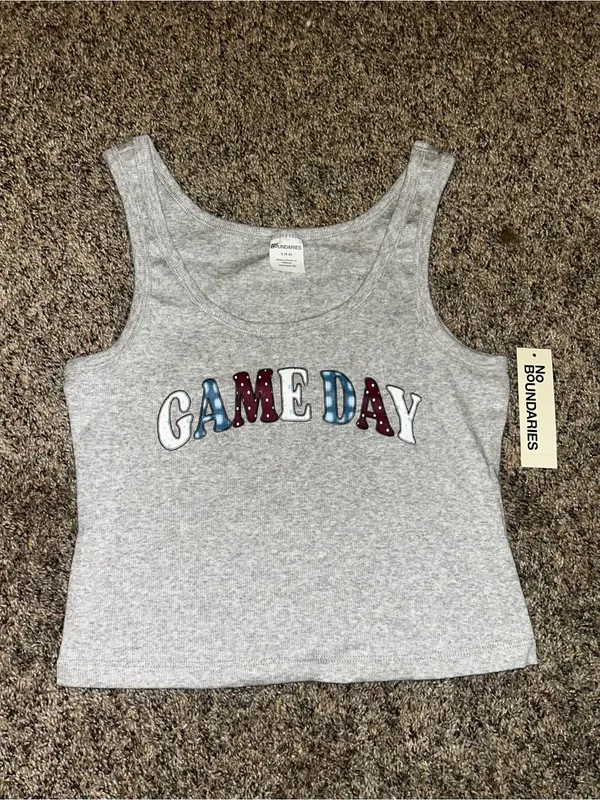 No Boundaries Gray 'Game Day' Graphic Tank Top with Blue and Burgundy Lettering - Image 2