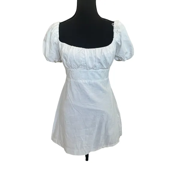 Louna White Bodycon Peasant Mini Dress LARGE Bridal Cotton Corset Cottage $160 - Image 11