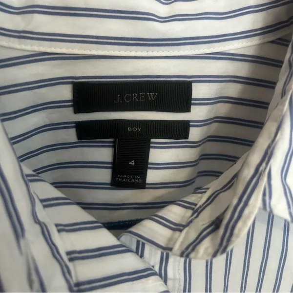 J. Crew Boy Fit Blue White Striped Plaid Button Down Blouse Oxford Top Size 4 - Image 2