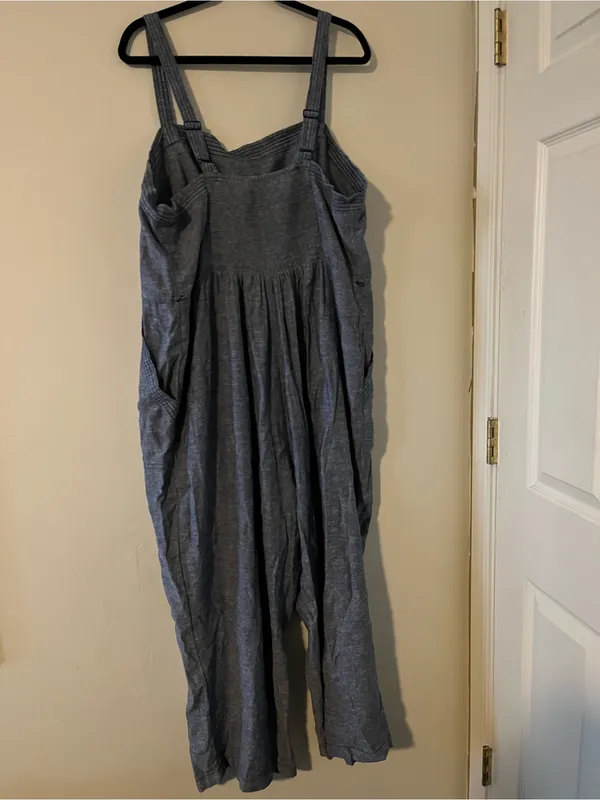 Old Navy Blue Chambray Linen Blend Straight Leg Jumpsuit 2X Euro Summer Capsule - Image 5