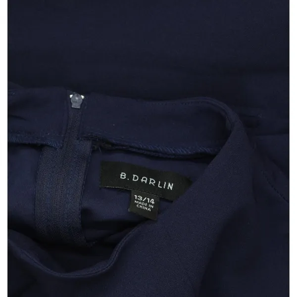 NWT B. Darlin Sleeve Mockneck Fit Flare Faux Pocket Mini Dress Navy Blue 13/14 - Image 8