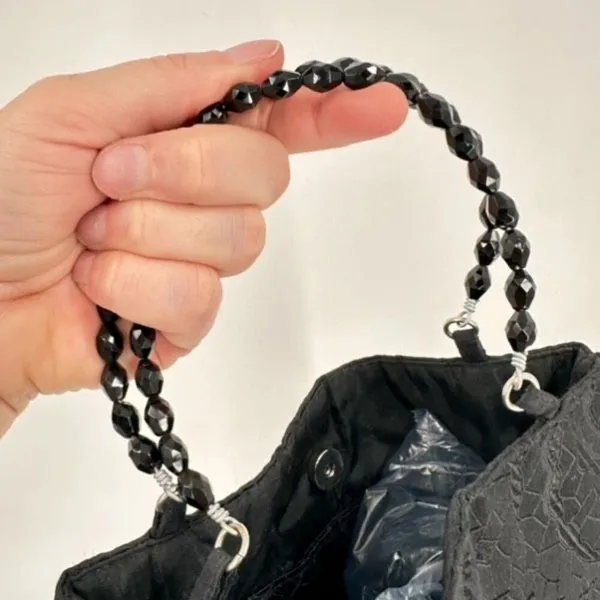 Vintage 90s Das Women's Swirl Print Textured Beaded Strap Purse Mini Bag‎ Black - Image 6