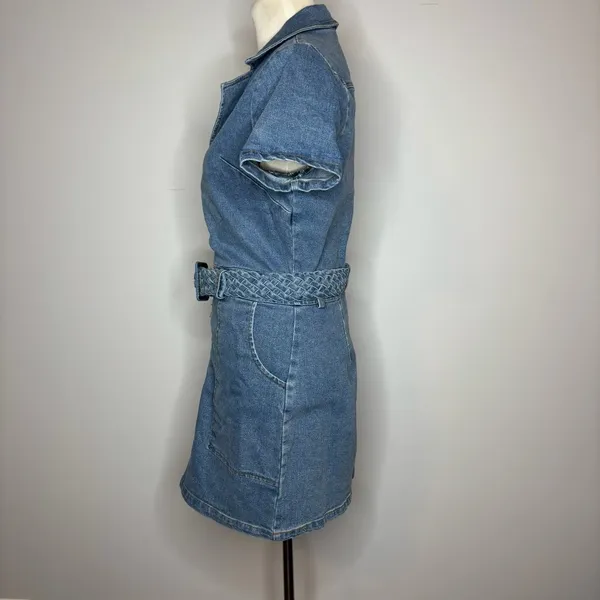 Lulu's- Distinct Icon Medium Wash Denim Belted Mini Dress With Pockets - Image 5