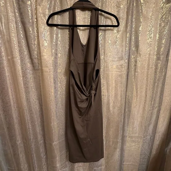 Patagonia W's Morning Glory Halter Chocolate Brown Tie Back Midi Dress XL - Image 2