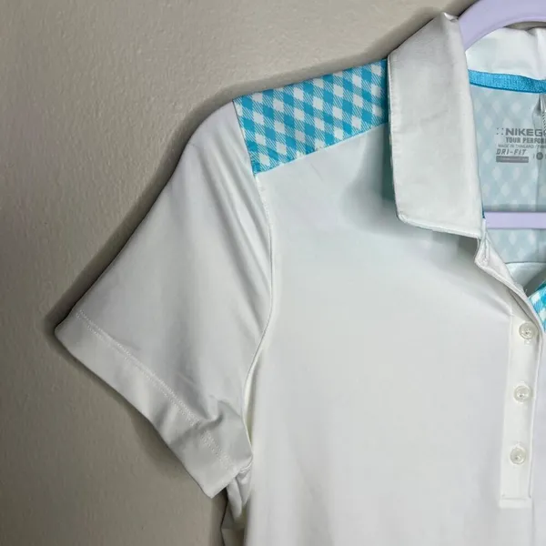 Nike Golf Tour Performance Women's Polo Shirt Dri-Fit Medium White &‎ Blue - Image 2