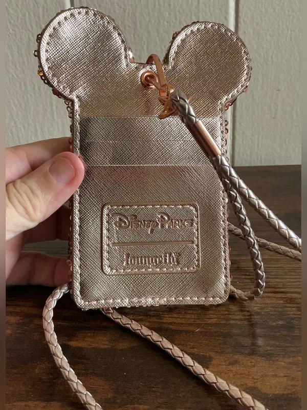 Out Of Stock Disney Parks x Loungefly Minnie Mouse Rose Gold Sequin Lanyard Card - Image 3