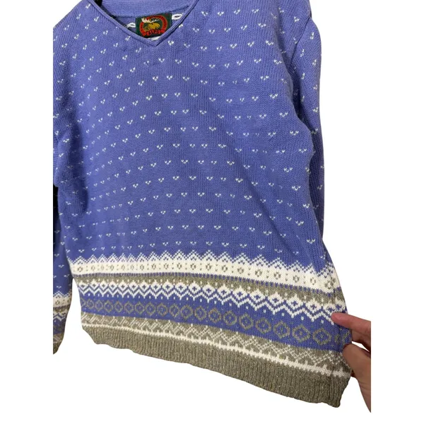 Vintage Alps Womens Apparel Blue Fair Isle Pattern V Neck‎ Knit Sweater Size S - Image 2