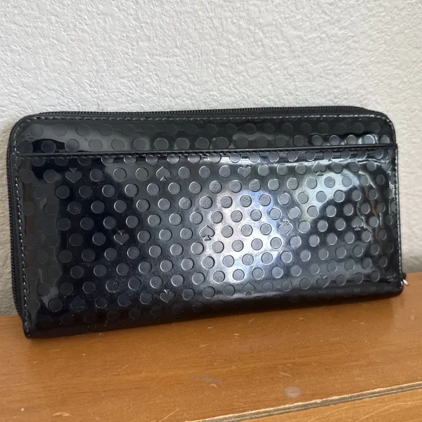Kate Spade Beale Street Logo Stamp Patent Leather Accordion Wallet‎ Black Read! - Image 3