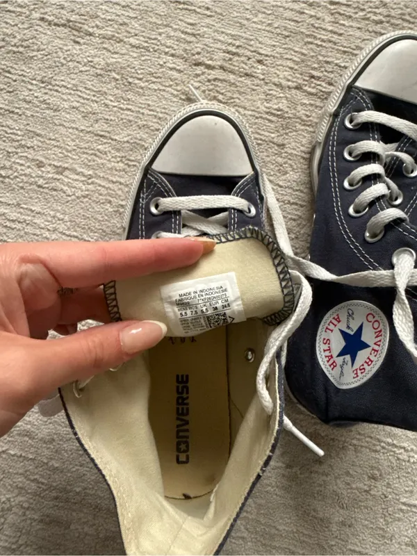 Classic Navy High-Top Canvas Sneakers with White Accents (Size 7.5) - Image 2