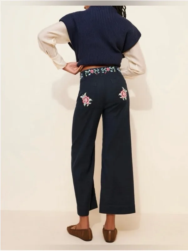 Tricia Fix Anthropologie Maeve Reworked Embroidered Colette Linen Pants - 31 - Image 4