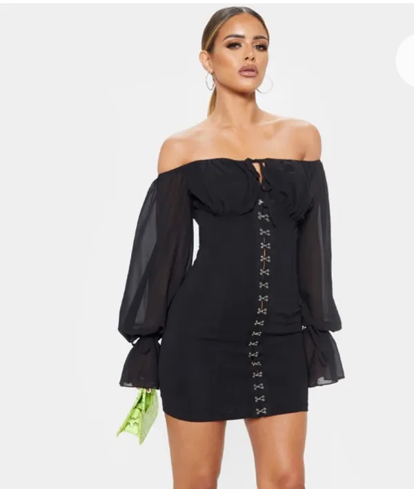 Long Sleeve Eyelet Black Pirate Mini Dress - Image 5