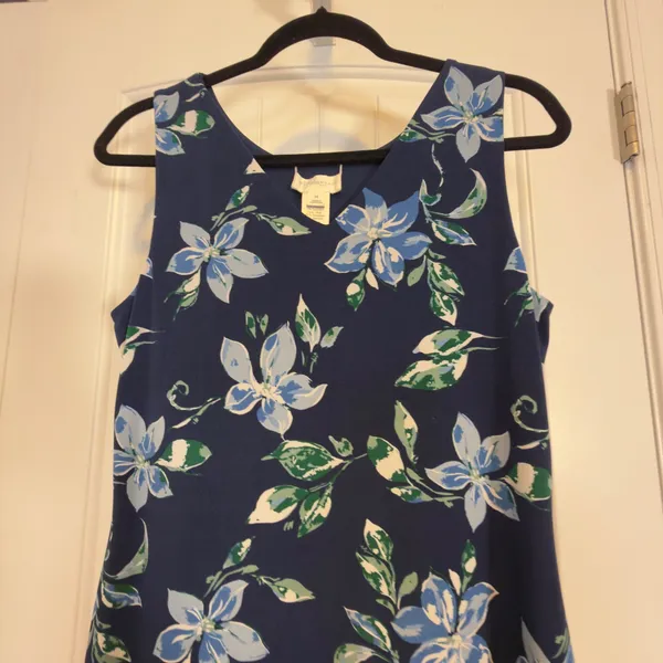 Magnolia Grace Womens M Navy Blue Floral Sleeveless V-Neck Shift Dress WGK70307 - Image 4