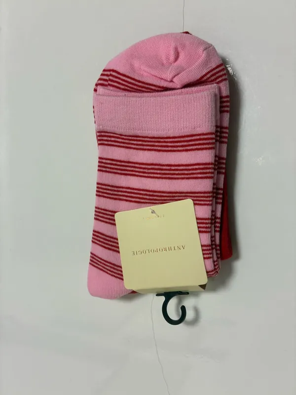 Anthropologie Striped and Solid crew socks (red/pink striped) New - Image 5