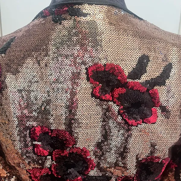 ZARA Gold with Red & Black Floral‎ Sequins Crossover Wrap Mini Dress Size XS - Image 14