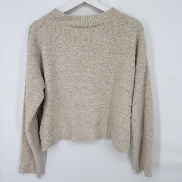 ADORN Luxe Ultra Soft Plush Textured Knit Pullover Sweater Cream Oversized Small - Image 3