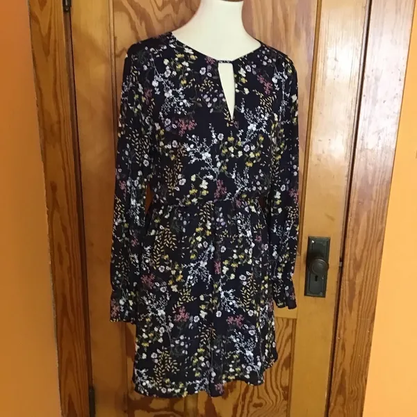 Lush Floral Long Sleeve Mini Dress Dark Academia Cottagecore Keyhole Medium - Image 8