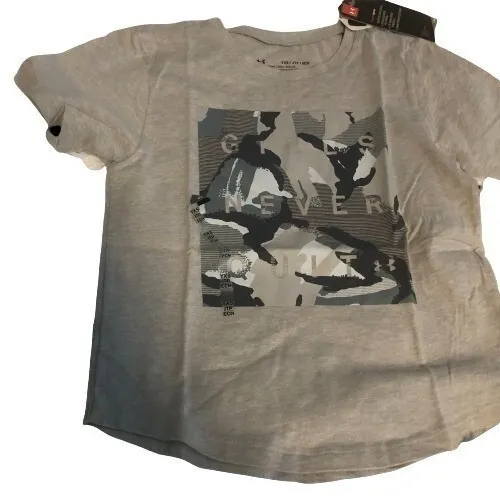 Under Armour T-Shirt Girls Never Quit Gray Camo HeatGear NWT YXS Sporty Athletic - Image 3