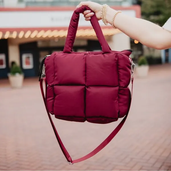 Katydid Wine Mini Puffer Tote Bag Burgundy Quilted Crossbody NWOT - Image 4