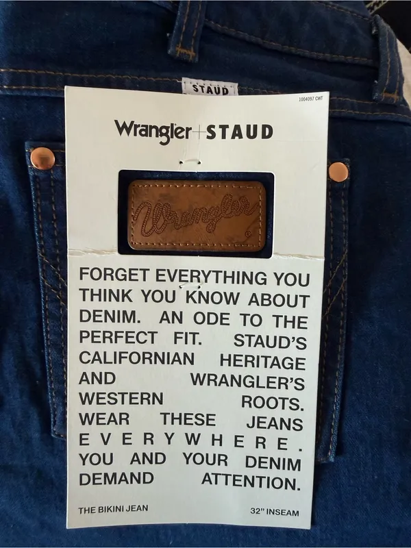 STAUD x WRANGLER The Bikini High Rise Flare Leg Jean Dark Rinse Size 32 NEW - Image 10