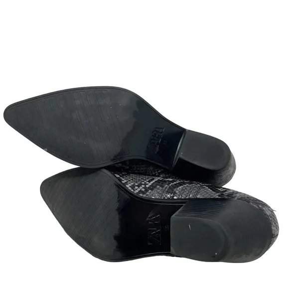 Zara Snakeskin Cowboy Heeled Ankle Booties Black Gray Size 38 / US‎ 7.5 - Image 6