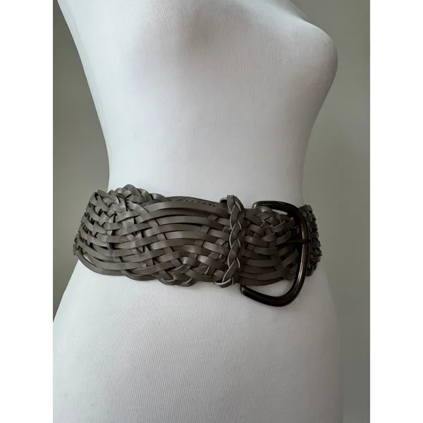 ‘11 Old Navy Dark Gray Bonded Leather Wide Woven Belt Size M/L - Image 6