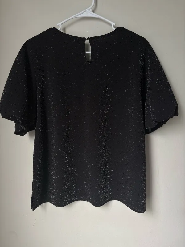 Vince camuto black sparkle puff-sleeve Blouse XL - Image 2