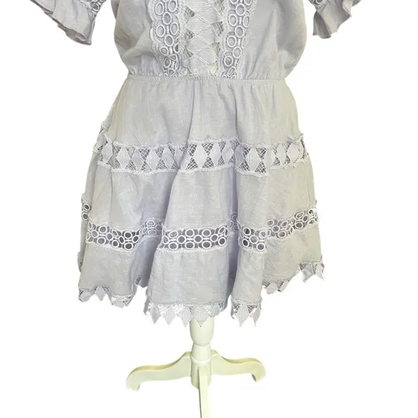 Peixoto Ora Lavender Eyelet Lace Cotton Mini Dress Flutter Sleeve Boho Resort S - Image 5