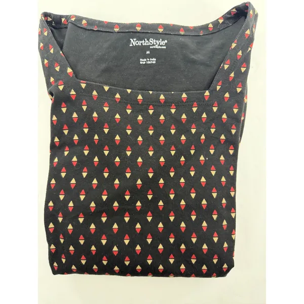 NorthStyle Womens M Black Red Geometric Print Square Neck Fit Flare Pocket Dress - Image 6