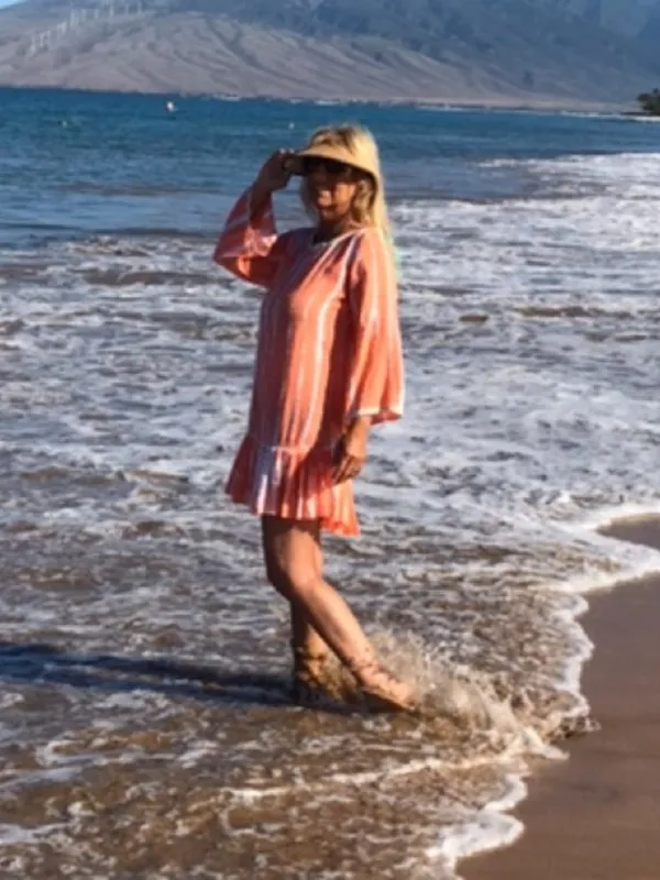 Anthropologie Z&L European Luxury Coral Tie Dye Beach Cover Up with Tassels - Image 11