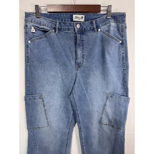 Seven7‎ Size 14 Wide Leg Cargo Jeans Y2K Utility Denim Light Wash Boho - Image 4