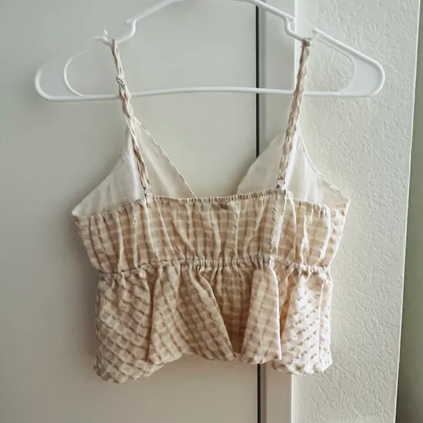 Peach Checkered Babydoll Crop Top Size M - Image 3