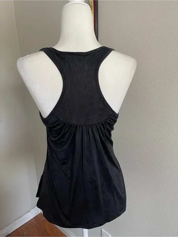 Iz Byer Black Tank Top with Multicolor Beaded Neckline - Image 5