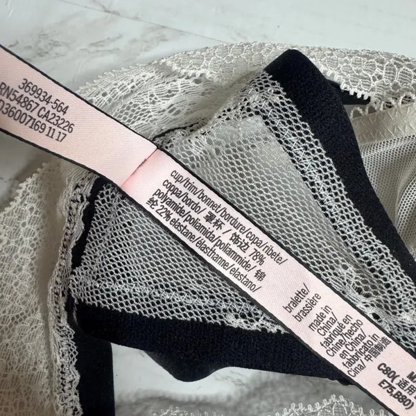 Victoria's Secret Bralette Women's Lace Mesh Racerback Ivory Black Size M - Image 5