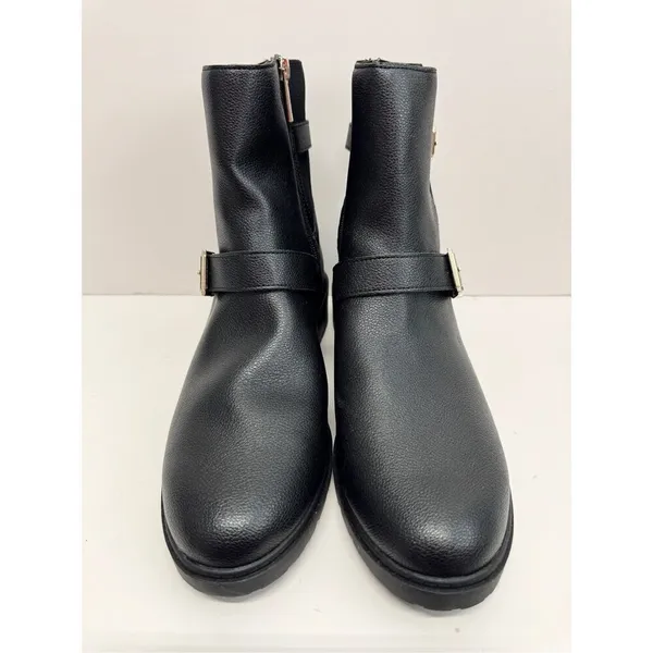 Anne Klein Boots Size 10.5 Black Block Heel Almond Toe Buckle‎ Detail NEW - Image 3