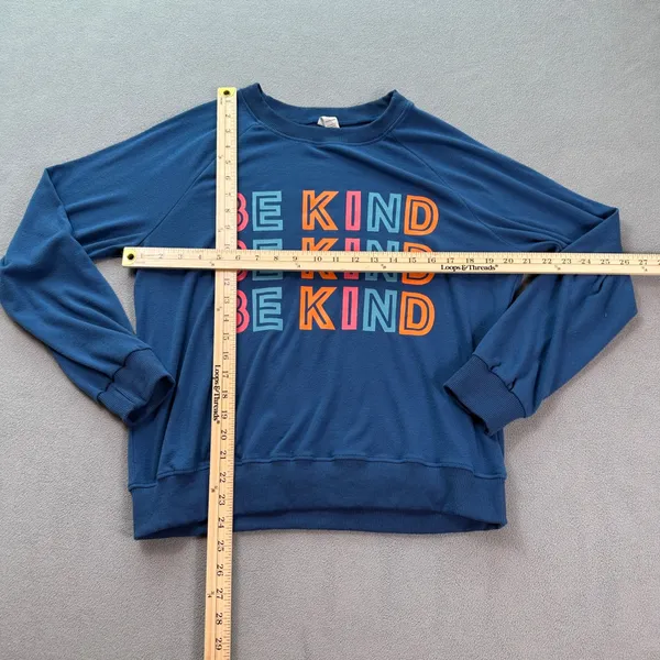 Be Kind Sweatshirt Womens M Blue Crew Neck Long Sleeve Pullover Pride Rights Lgb - Image 2