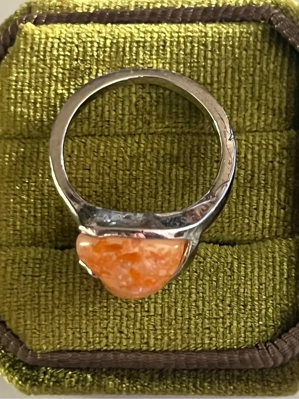 Elegant/Classic Titanium Steel Silver Sparkling Orange Heart Design Ring S 9 - Image 4