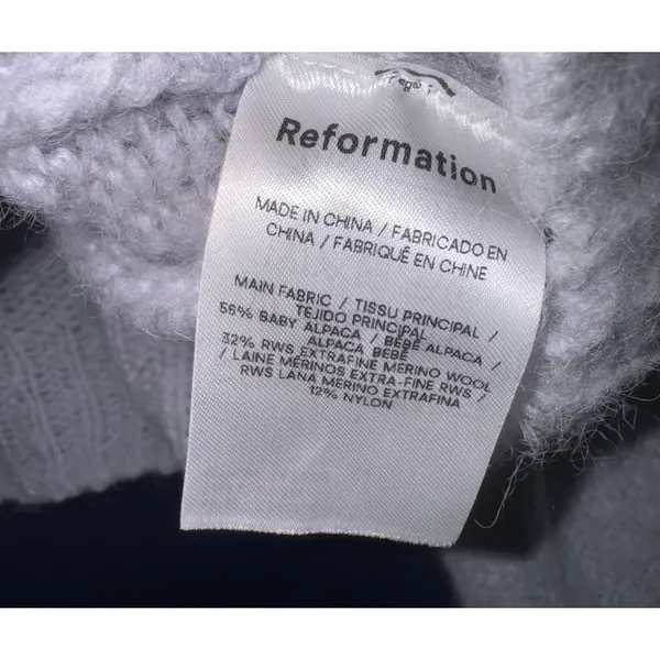 Reformation Wenda Merino Wool Alpaca Blend Crop Sweater Women's M Gray Soft Cozy - Image 9