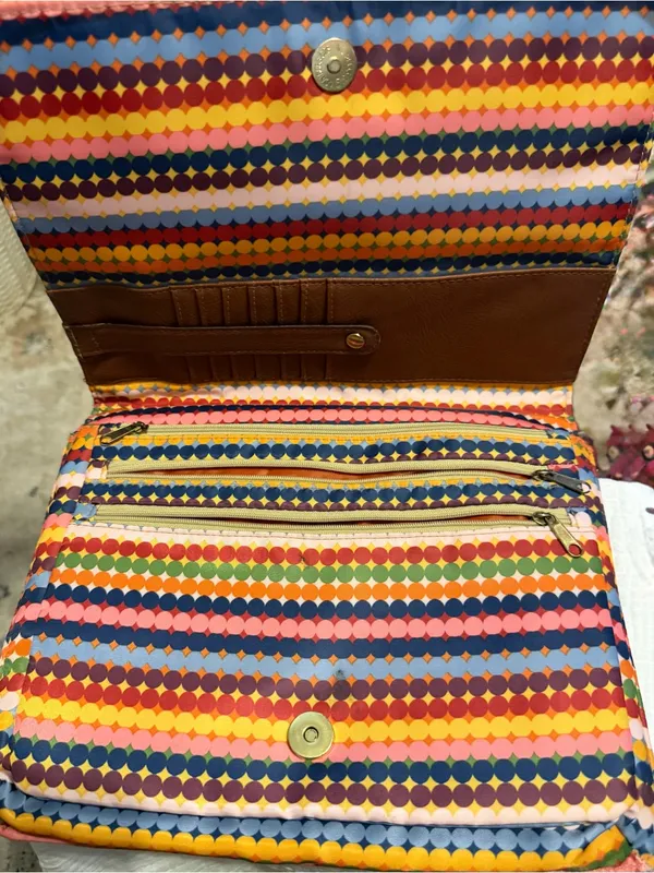 Franco Sarto Multicolor Dot-Print Crossbody with Tan Strap - Image 3
